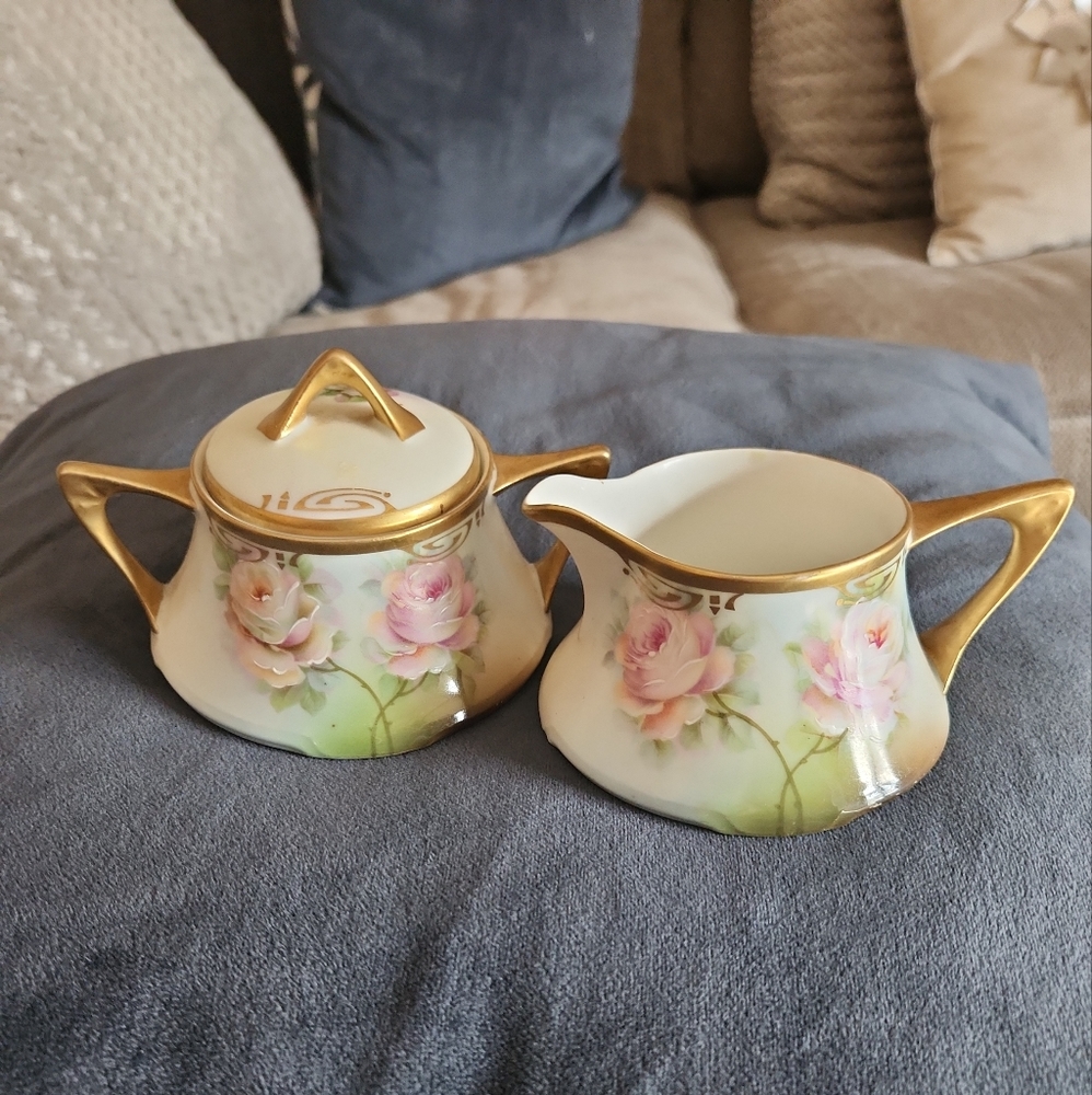 Vintage ZS & Co floral china creamer  & sugar Royal Munich